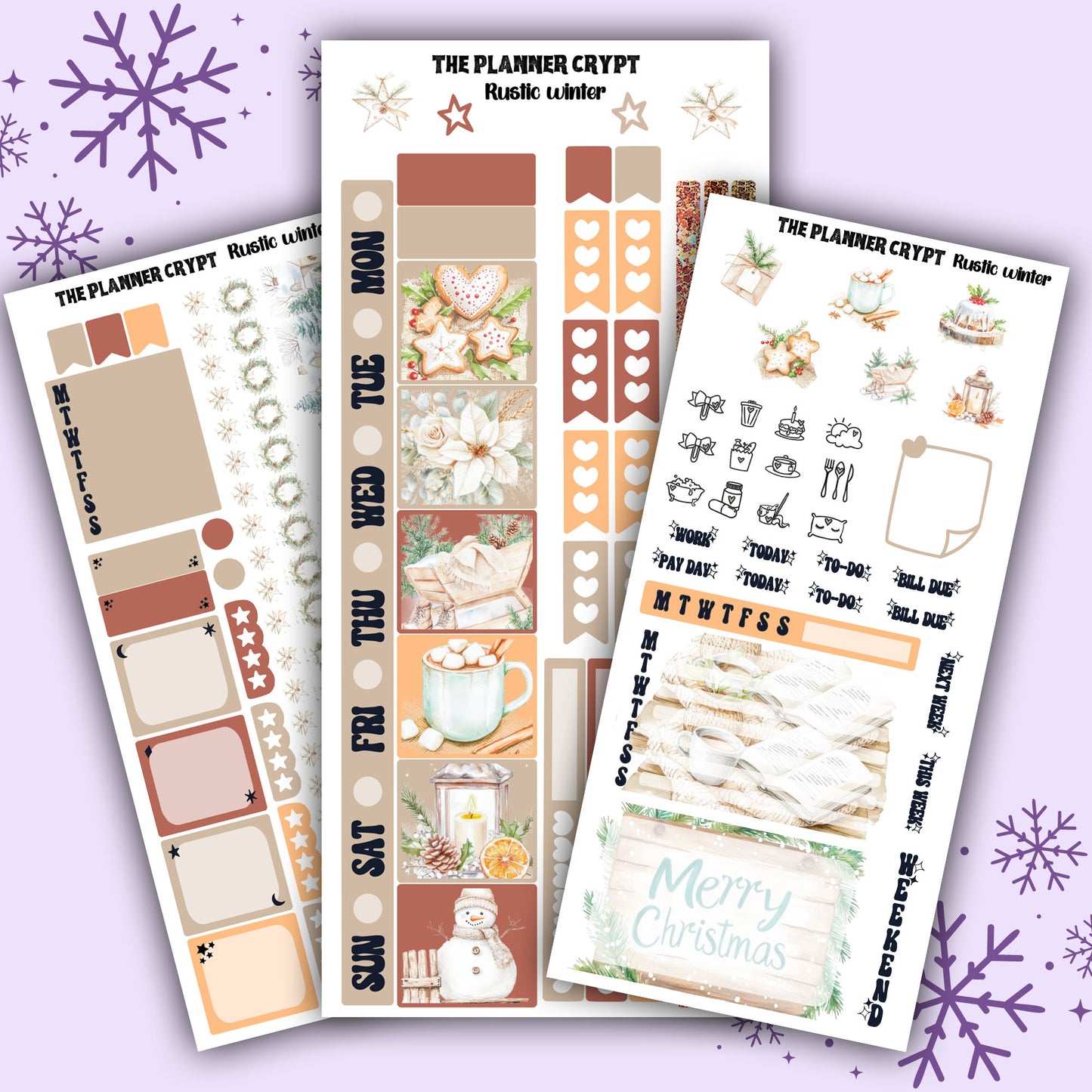 Rustic winter hobonichi weekly sticker kit, christmas themed stickers