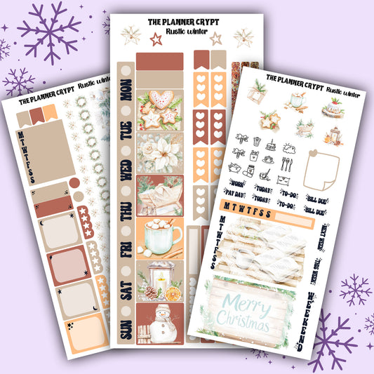 Rustic winter hobonichi weekly sticker kit, christmas themed stickers