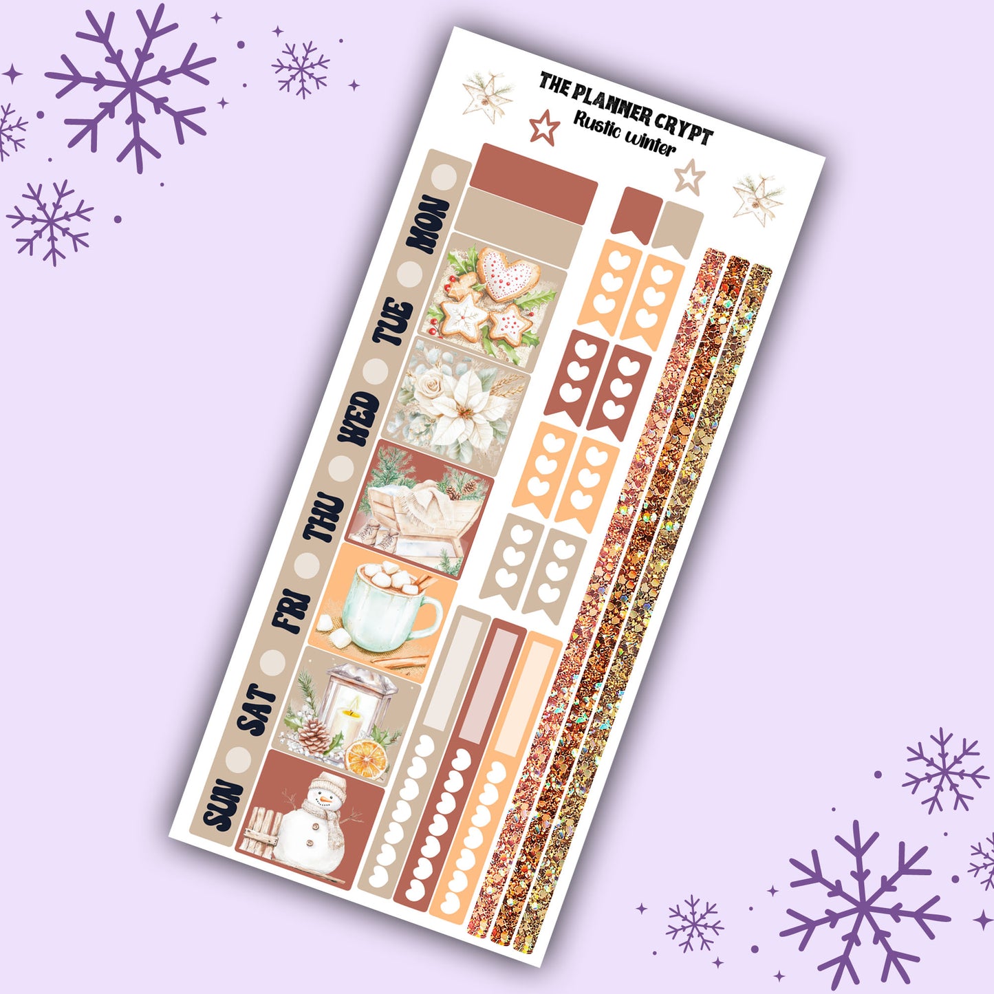 Rustic winter hobonichi weekly sticker kit, christmas themed stickers
