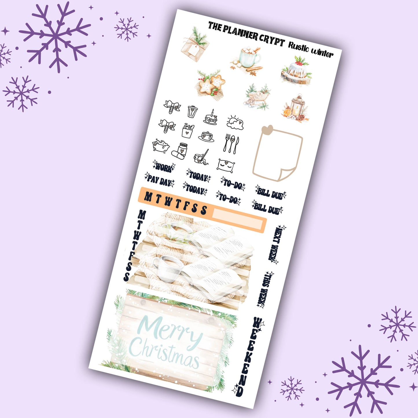 Rustic winter hobonichi weekly sticker kit, christmas themed stickers