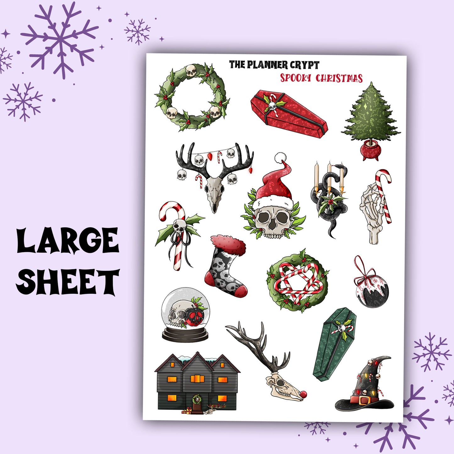 spooky sticker sheet, christmas stickers, vertical planner, weekly planner, stickers, creepy christmas stickers, spooky xmas, goth christmas