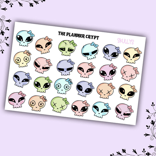 sticker sheet, planner sticker, deco stickers, pastel goth, kawaii, skulls, goth, cute stickers, halloween, journalling, , scrapbooking