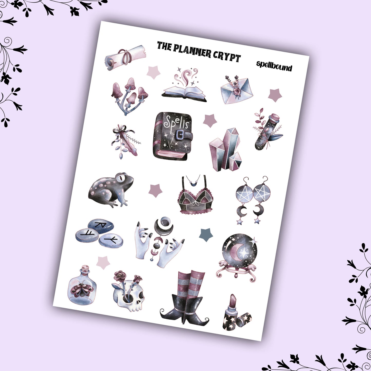 planner sticker sheet, witchy stickers, celestial stickers, witchcraft stickers, witchy gifts, deco stickers, goth stickers