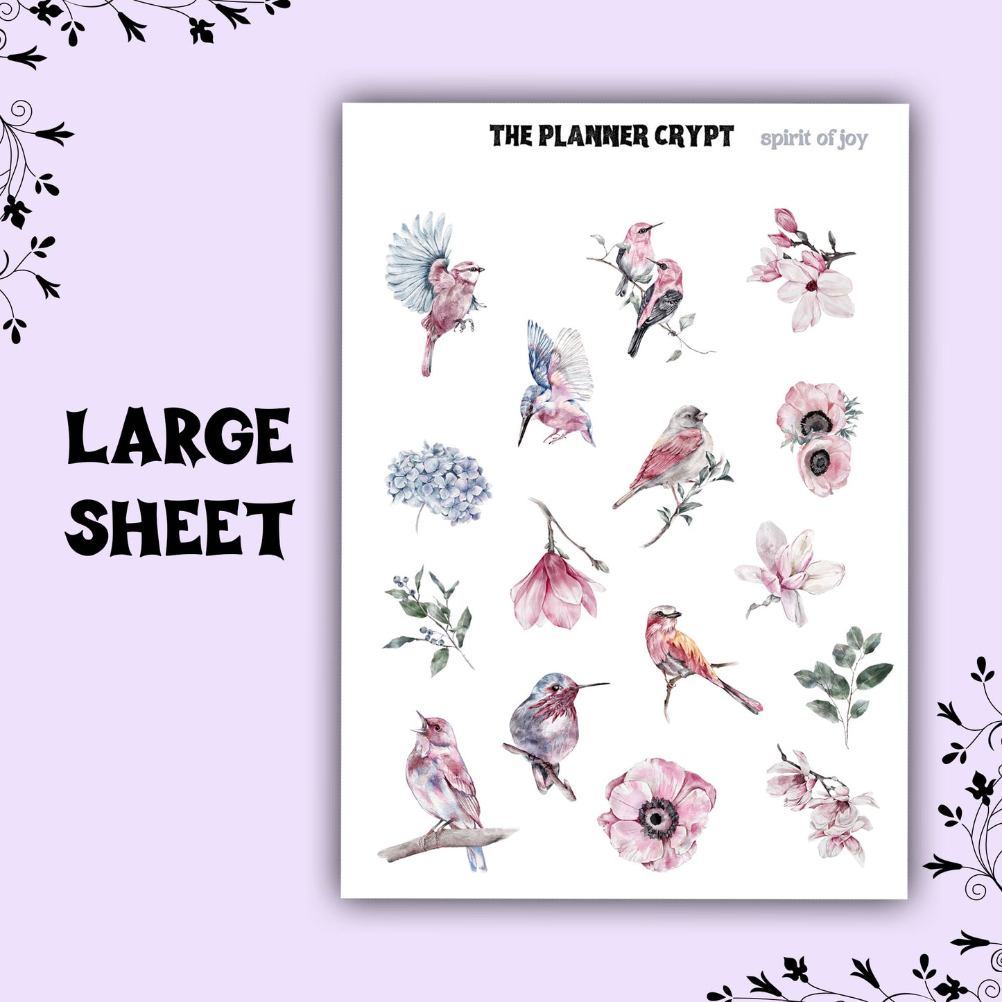 planner sticker sheet, spring birds, hummingbirds