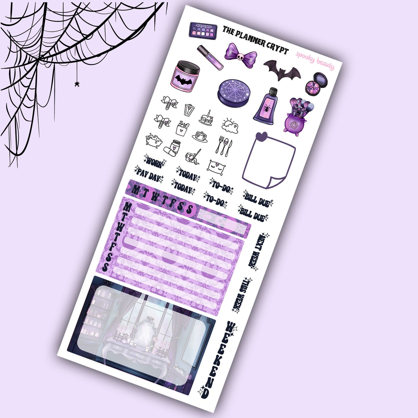 Hobonichi weeks, sticker kit, hobonichi planner, goth planner, witch vibes, spooky beauty, stickers, goth sticker, goth make up, summer goth