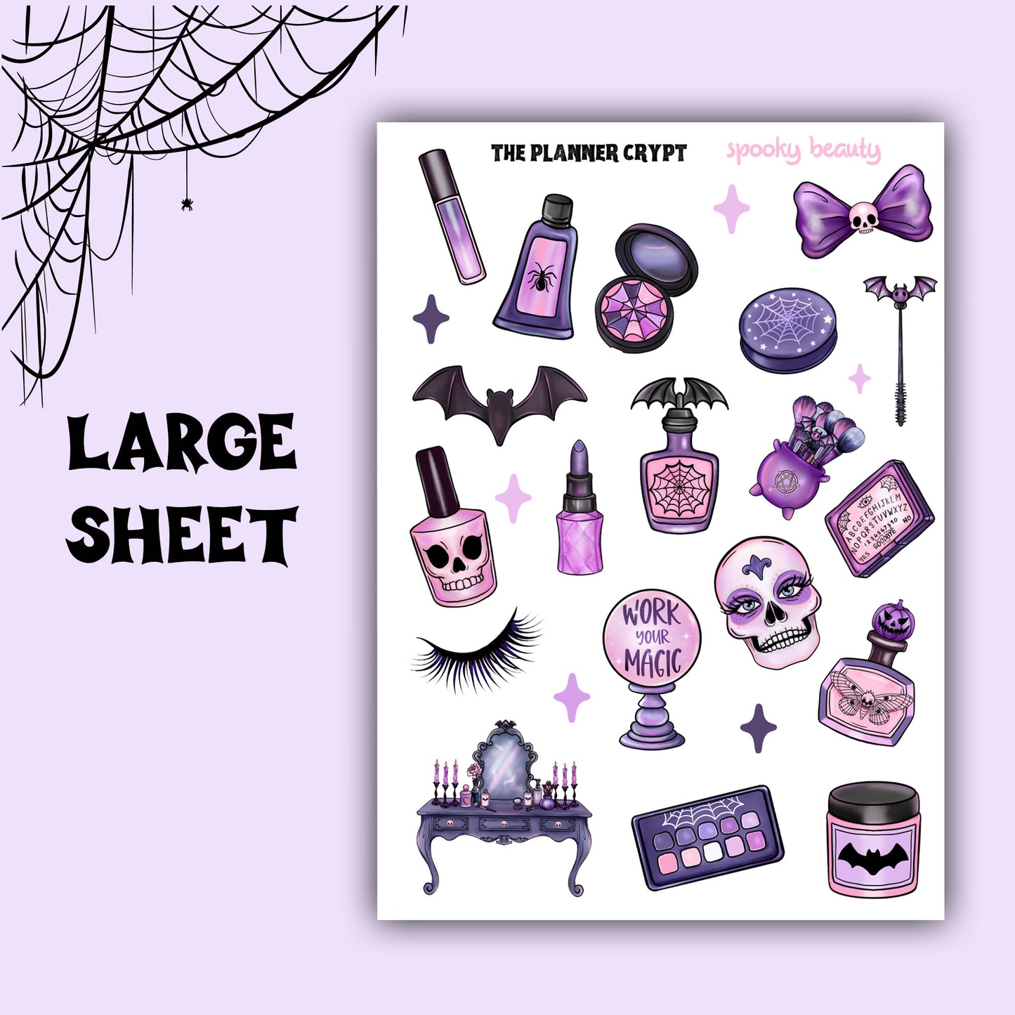 planner stickers, vertical planner, spooky beauty stickers, weekly planner, gothic stickers, summertime, goth make up, goth planner