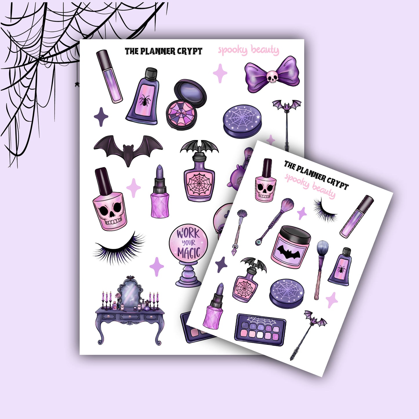 planner stickers, vertical planner, spooky beauty stickers, weekly planner, gothic stickers, summertime, goth make up, goth planner
