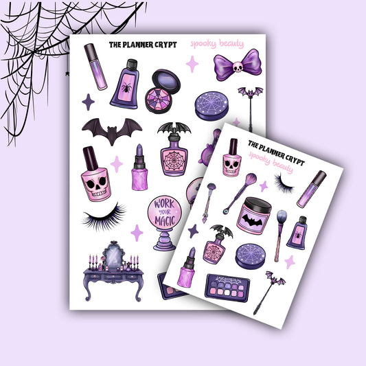planner stickers, vertical planner, spooky beauty stickers, weekly planner, gothic stickers, summertime, goth make up, goth planner