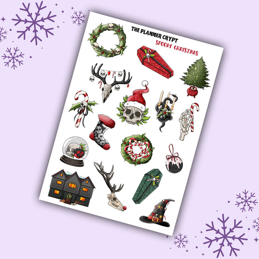spooky sticker sheet, christmas stickers, vertical planner, weekly planner, stickers, creepy christmas stickers, spooky xmas, goth christmas