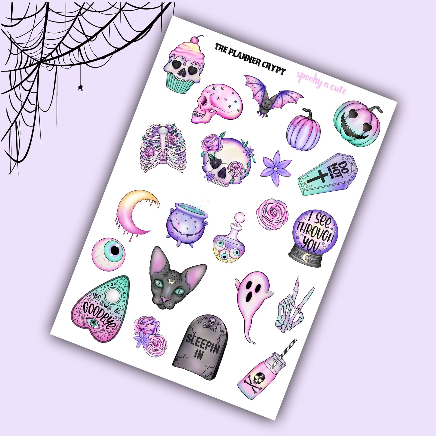 sticker sheet, planner stickers, vertical planner cute stickers, goth stickers, witch stickers, spooky stickers
