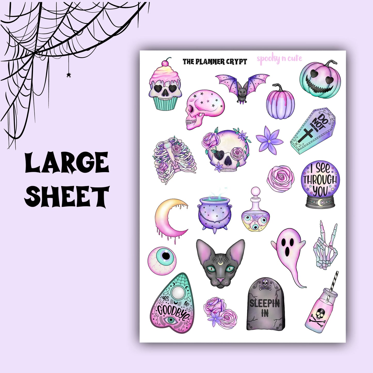 sticker sheet, planner stickers, vertical planner cute stickers, goth stickers, witch stickers, spooky stickers