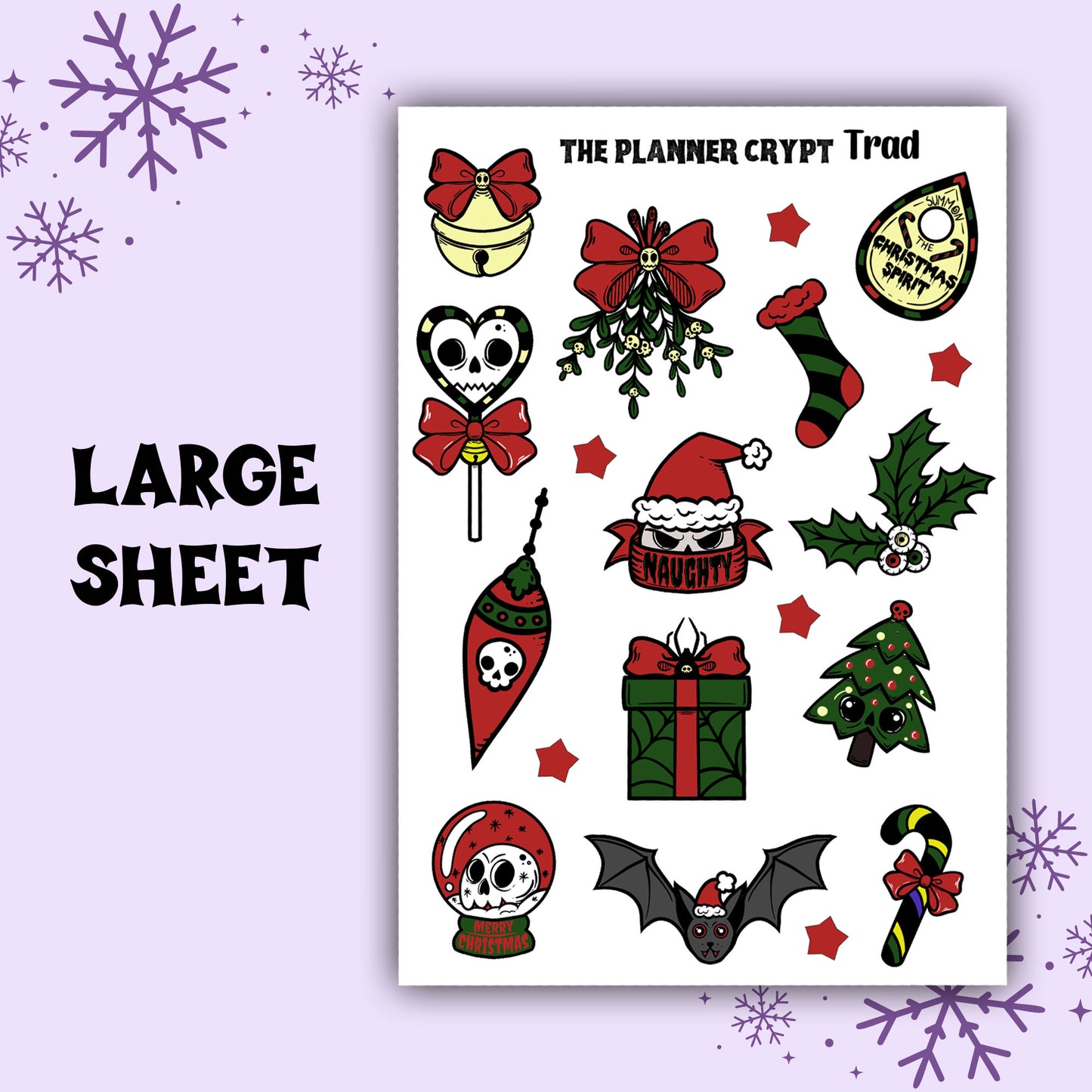 christmas sticker sheet, spooky christmas stickers, planner stickers, creepy xmas, stickers for Christmas, card stickers, journaling