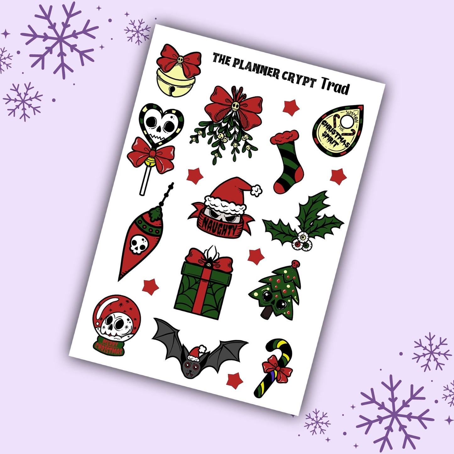 christmas sticker sheet, spooky christmas stickers, planner stickers, creepy xmas, stickers for Christmas, card stickers, journaling