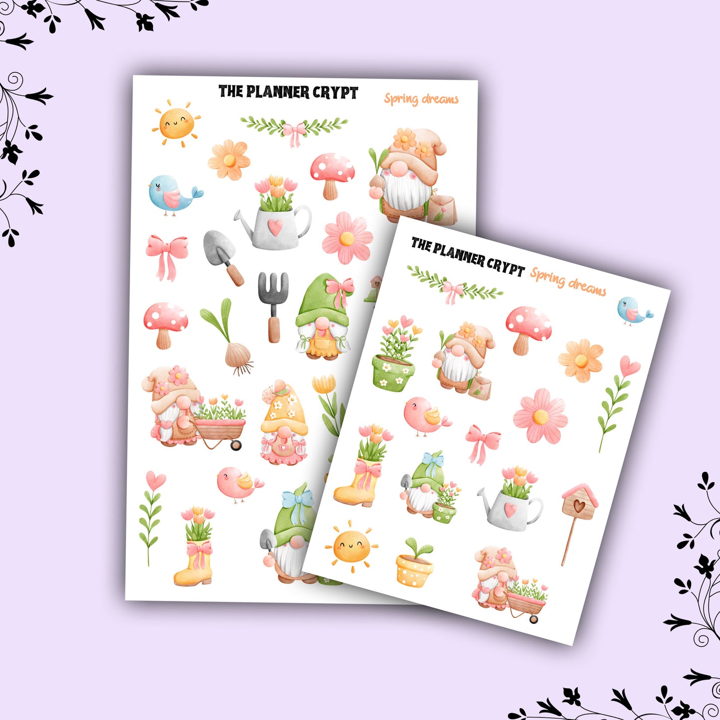 Spring season, planner stickers, vertical planner, deco stickers, weekly planner, gnome stickers, pastel stickers. gifts for gardeners, cute
