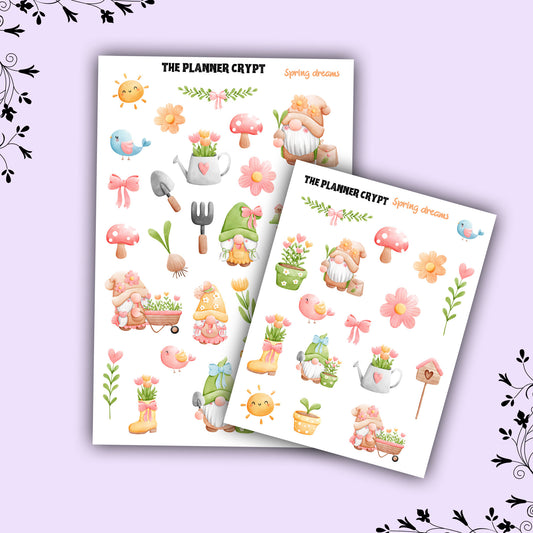 Spring season, planner stickers, vertical planner, deco stickers, weekly planner, gnome stickers, pastel stickers. gifts for gardeners, cute