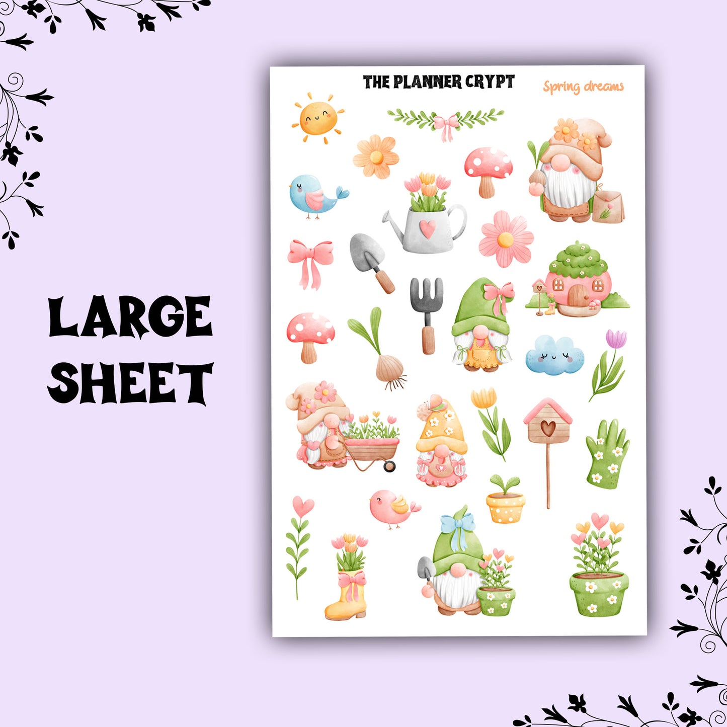 Spring season, planner stickers, vertical planner, deco stickers, weekly planner, gnome stickers, pastel stickers. gifts for gardeners, cute