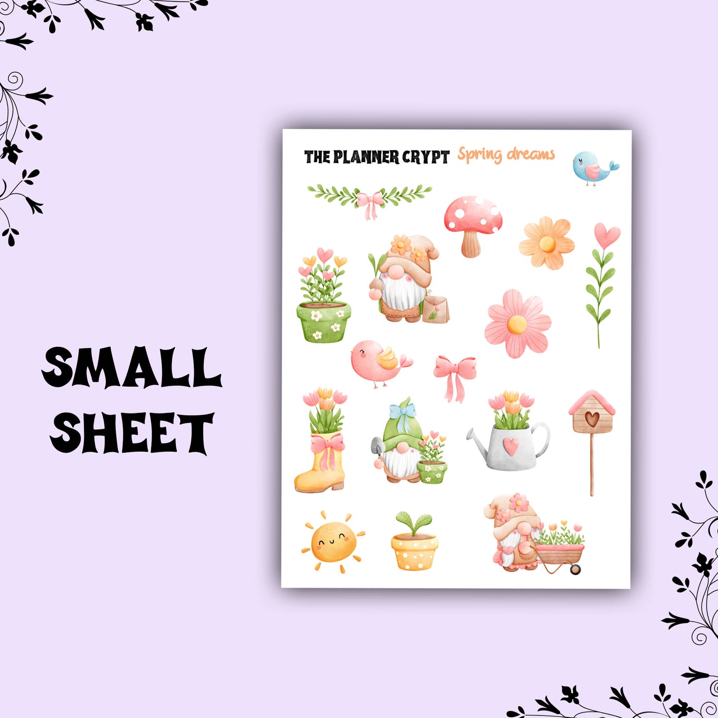 Spring season, planner stickers, vertical planner, deco stickers, weekly planner, gnome stickers, pastel stickers. gifts for gardeners, cute