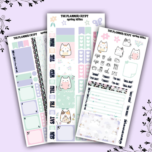 Spring kitties, Hobonichi weeks, sticker kit, hobonichi planner, cat stickers, spring stickers, hobonichi functional stickers