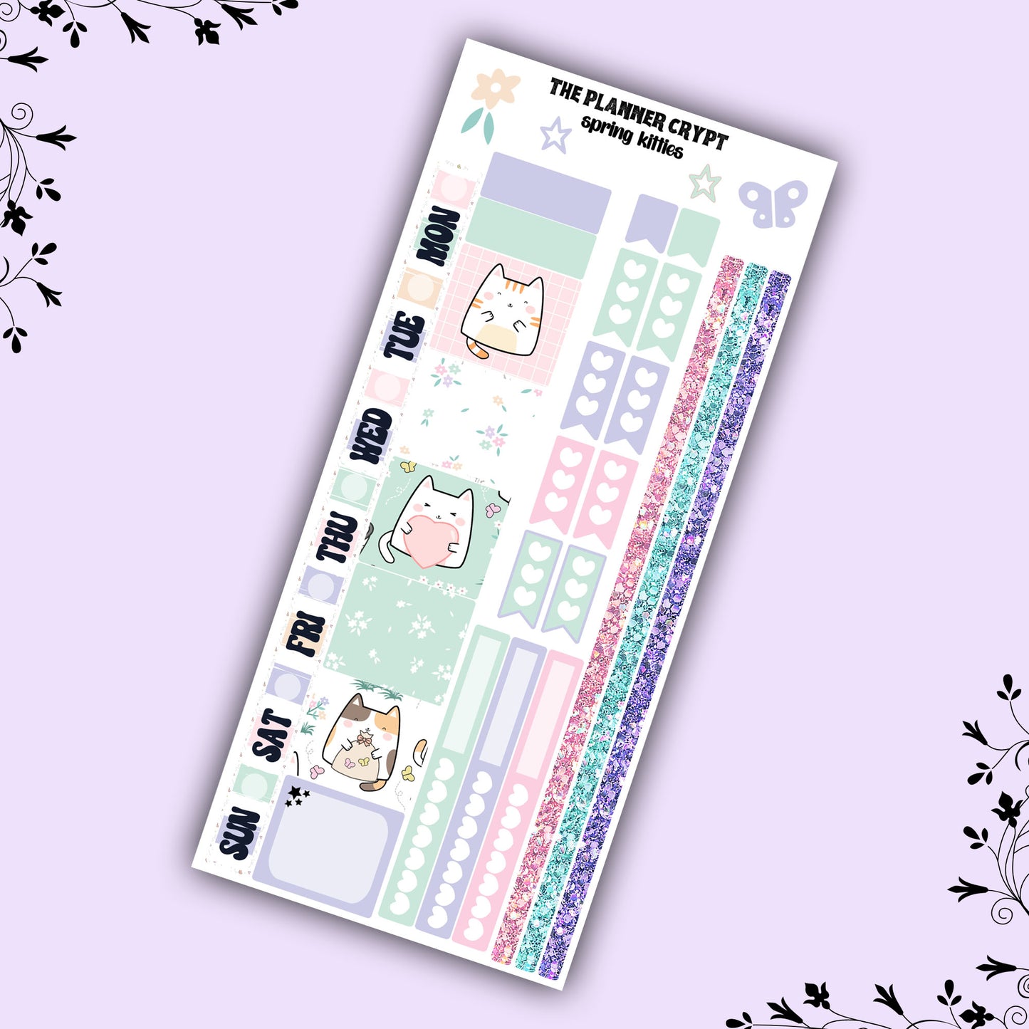 Spring kitties, Hobonichi weeks, sticker kit, hobonichi planner, cat stickers, spring stickers, hobonichi functional stickers