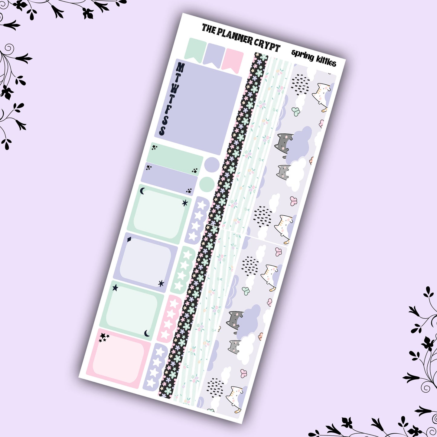 Spring kitties, Hobonichi weeks, sticker kit, hobonichi planner, cat stickers, spring stickers, hobonichi functional stickers
