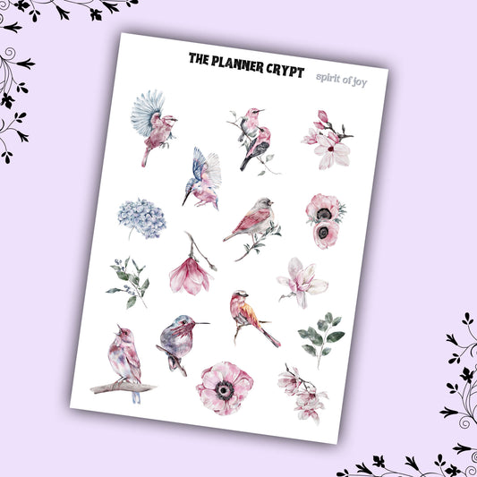 planner sticker sheet, spring birds, hummingbirds