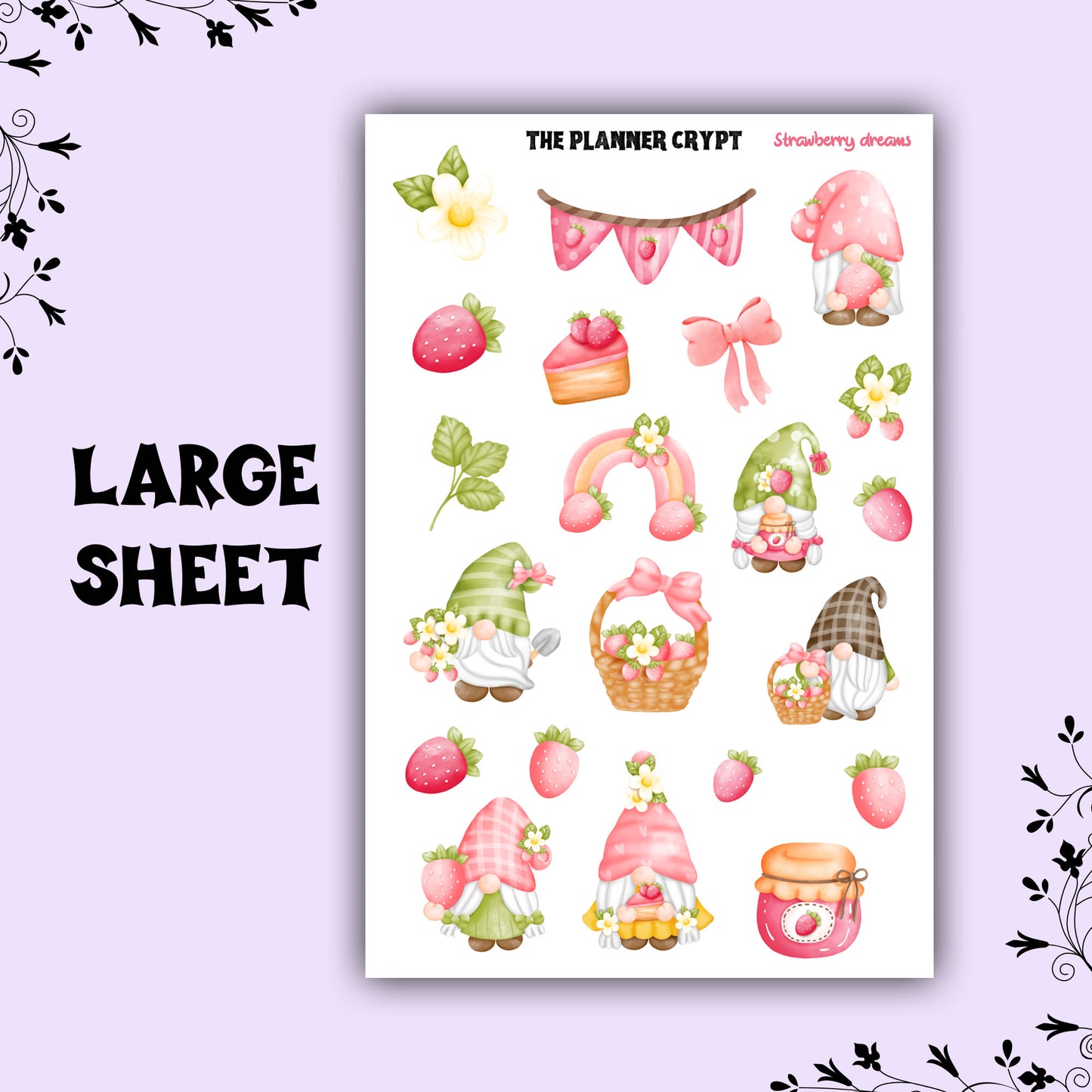 Summer season, planner stickers, vertical planner, deco stickers, weekly planner, gnome stickers, Strawberry stickers. gifts for gardeners