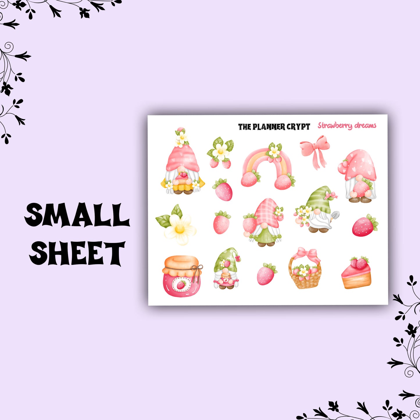 Summer season, planner stickers, vertical planner, deco stickers, weekly planner, gnome stickers, Strawberry stickers. gifts for gardeners