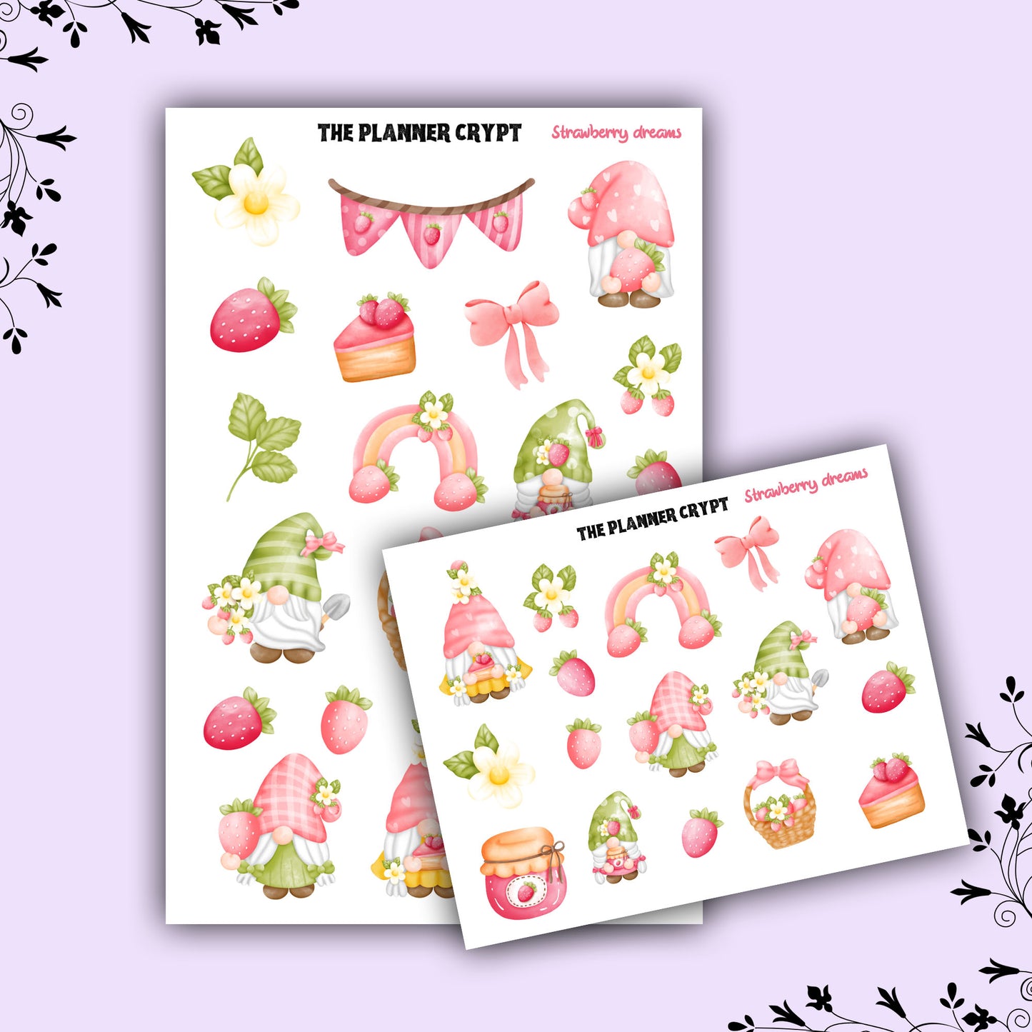 Summer season, planner stickers, vertical planner, deco stickers, weekly planner, gnome stickers, Strawberry stickers. gifts for gardeners