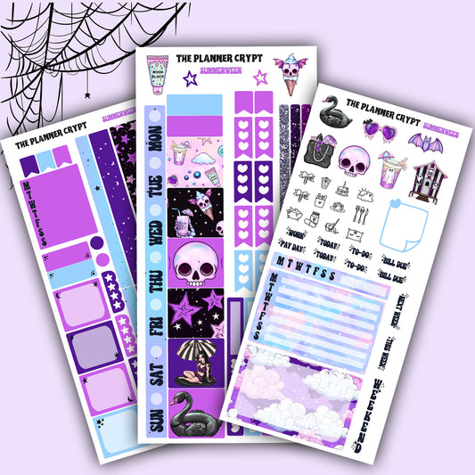 Hobonichi weeks, sticker kit, hobonichi planner, goth planner, witch vibes, summerween, stickers, goth sticker, beach goth, summer goth