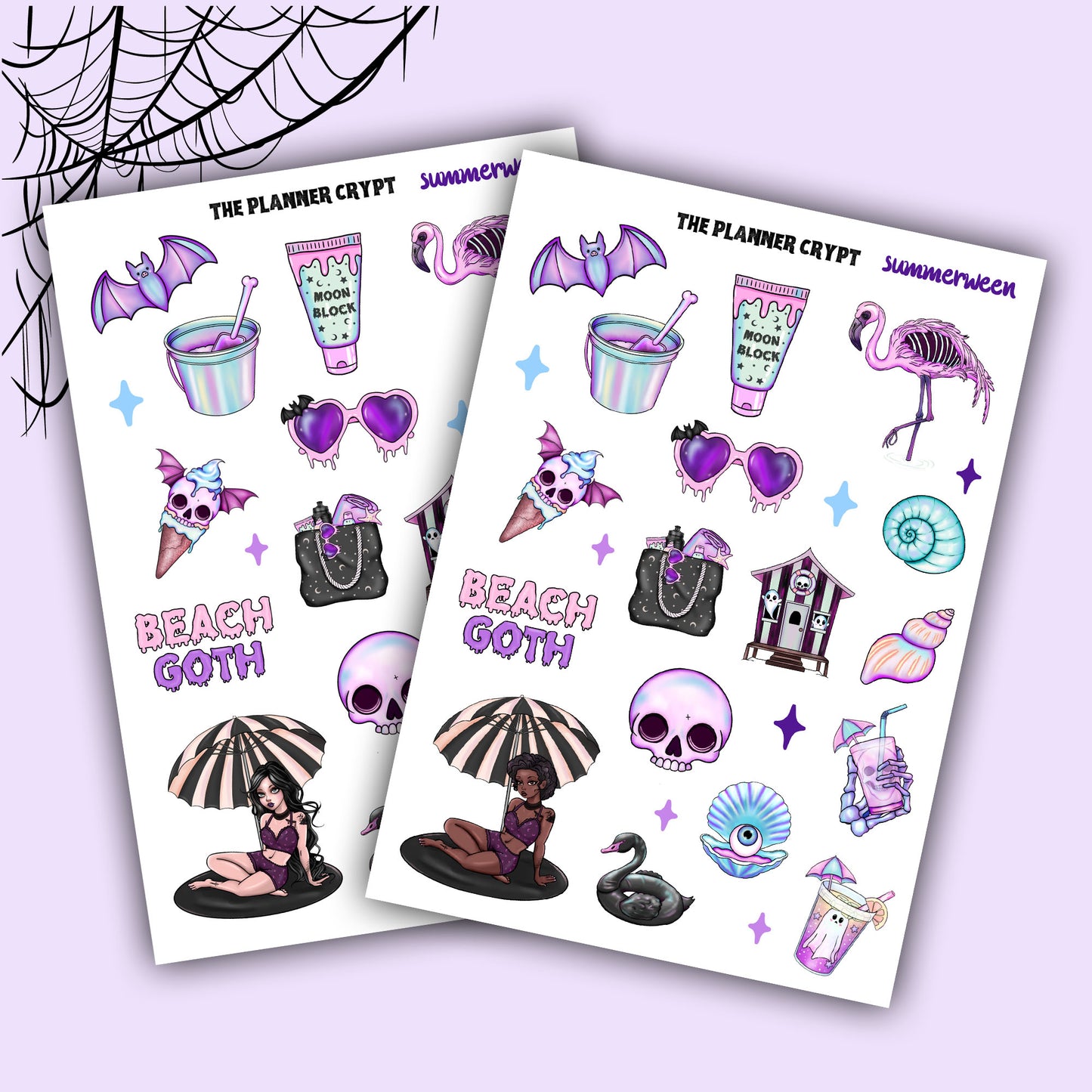 planner stickers, vertical planner, deco stickers, weekly planner, summerween, goth planner, beach goth,