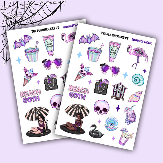 planner stickers, vertical planner, deco stickers, weekly planner, summerween, goth planner, beach goth,