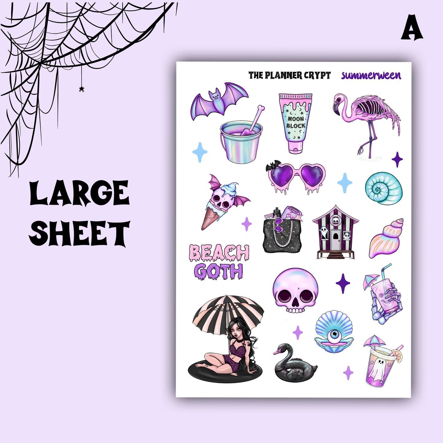 planner stickers, vertical planner, deco stickers, weekly planner, summerween, goth planner, beach goth,