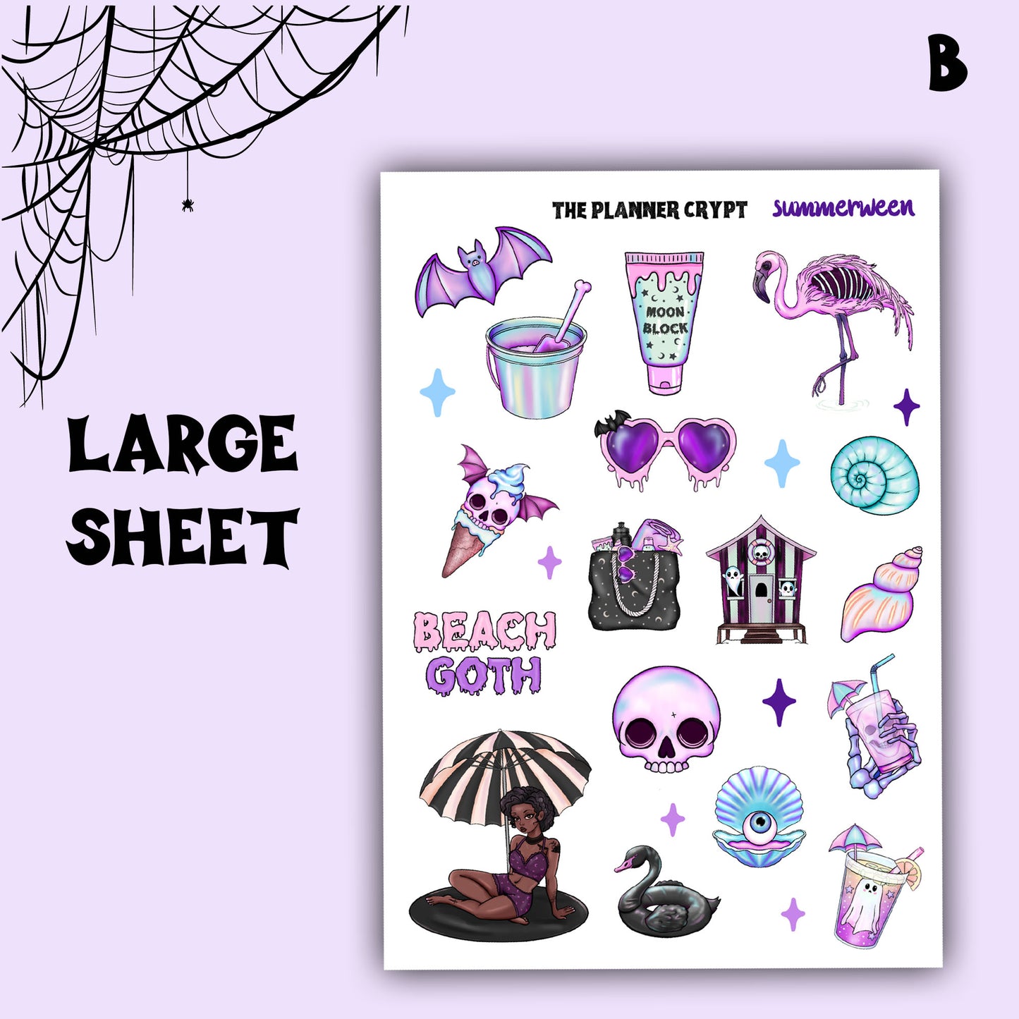 planner stickers, vertical planner, deco stickers, weekly planner, summerween, goth planner, beach goth,