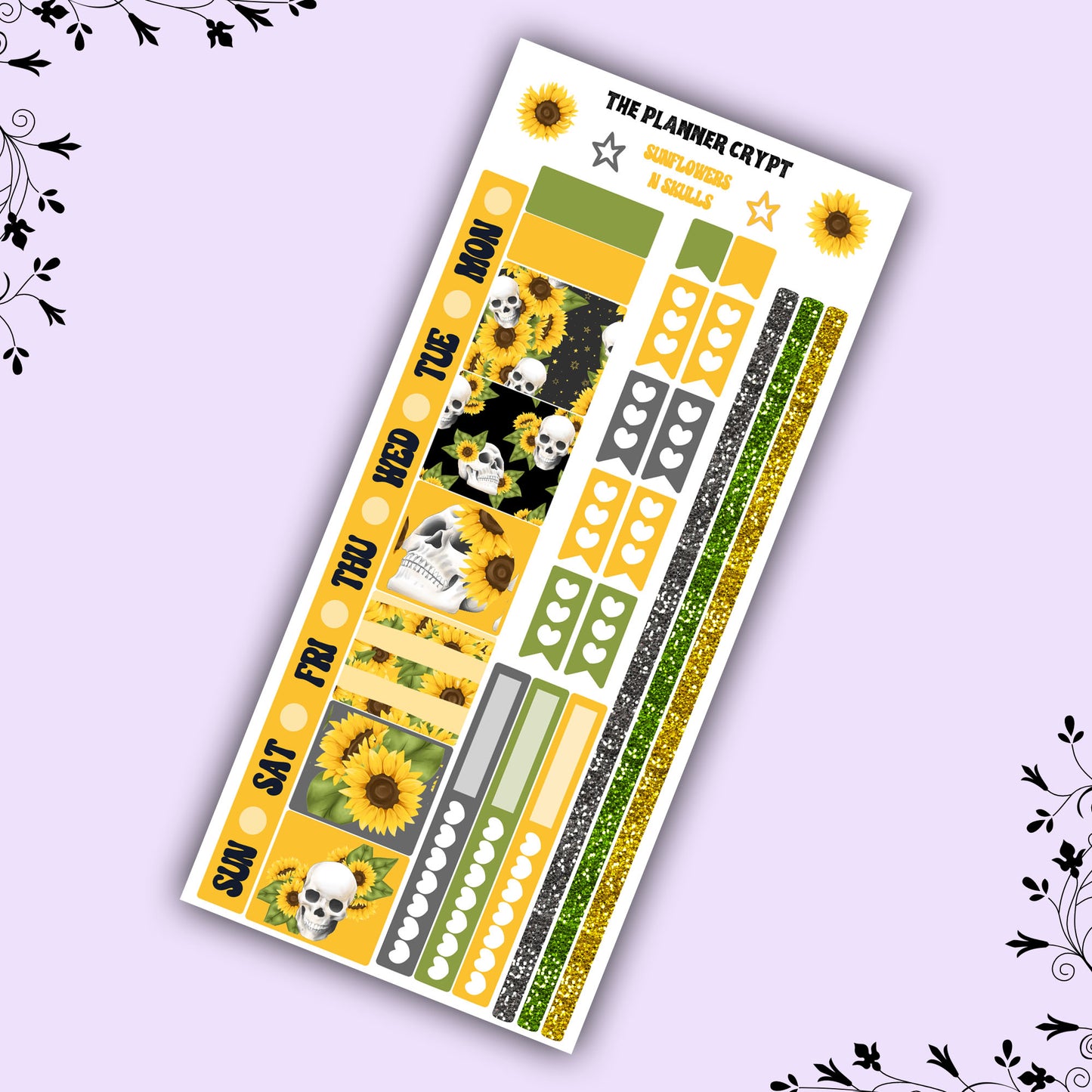 Hobonichi weeks kit, weekly sticker kit, skull stickers, gothic stickers, summer sticker, small journal, sunflower stickers, planners