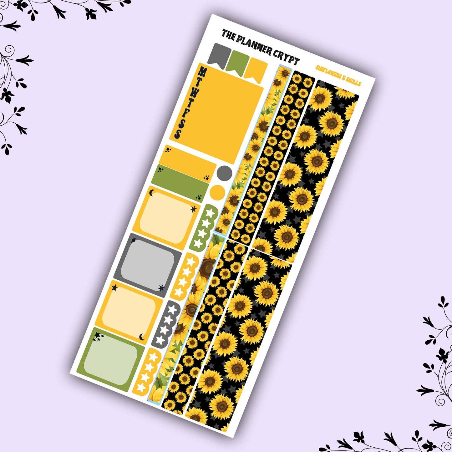 Hobonichi weeks kit, weekly sticker kit, skull stickers, gothic stickers, summer sticker, small journal, sunflower stickers, planners