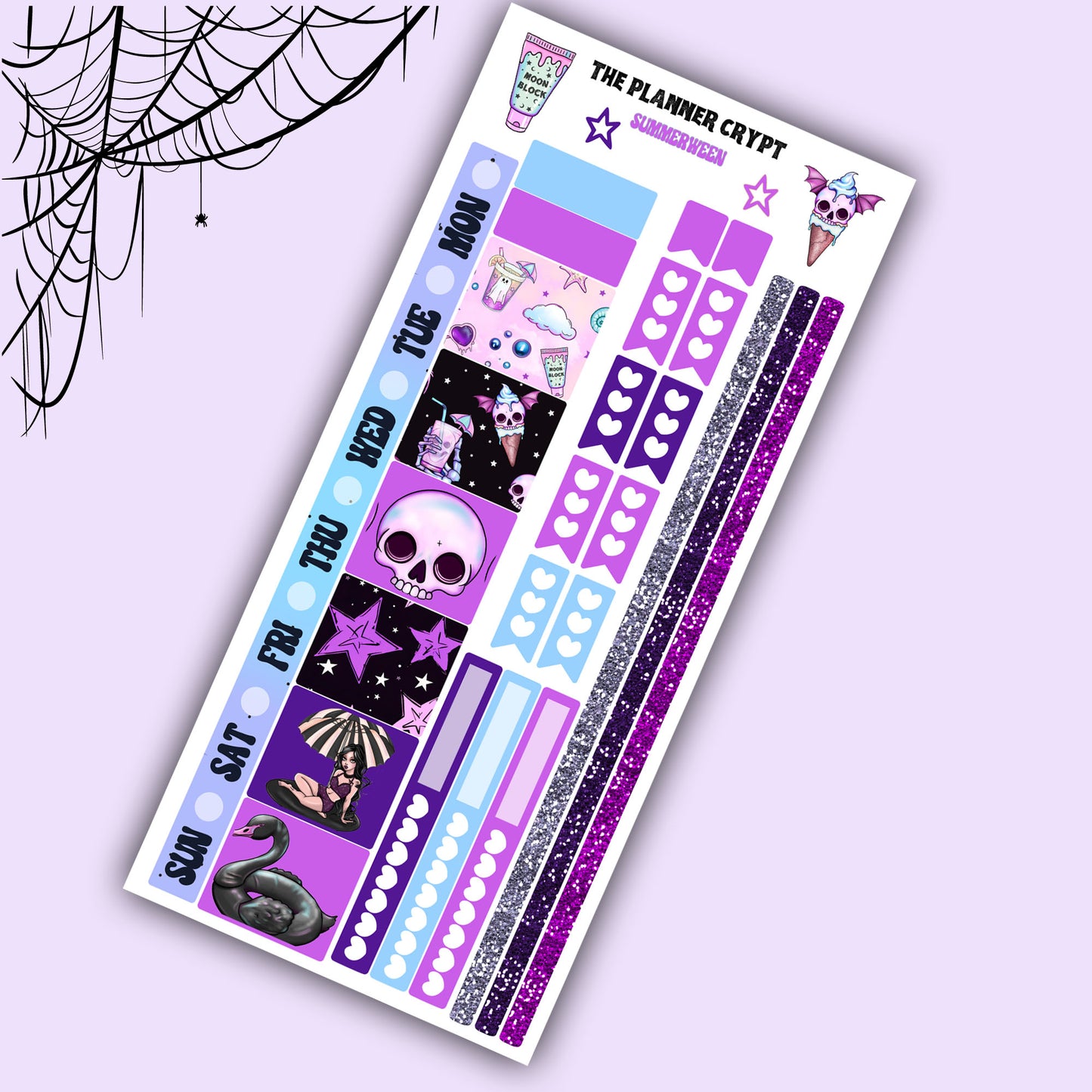 Hobonichi weeks, sticker kit, hobonichi planner, goth planner, witch vibes, summerween, stickers, goth sticker, beach goth, summer goth