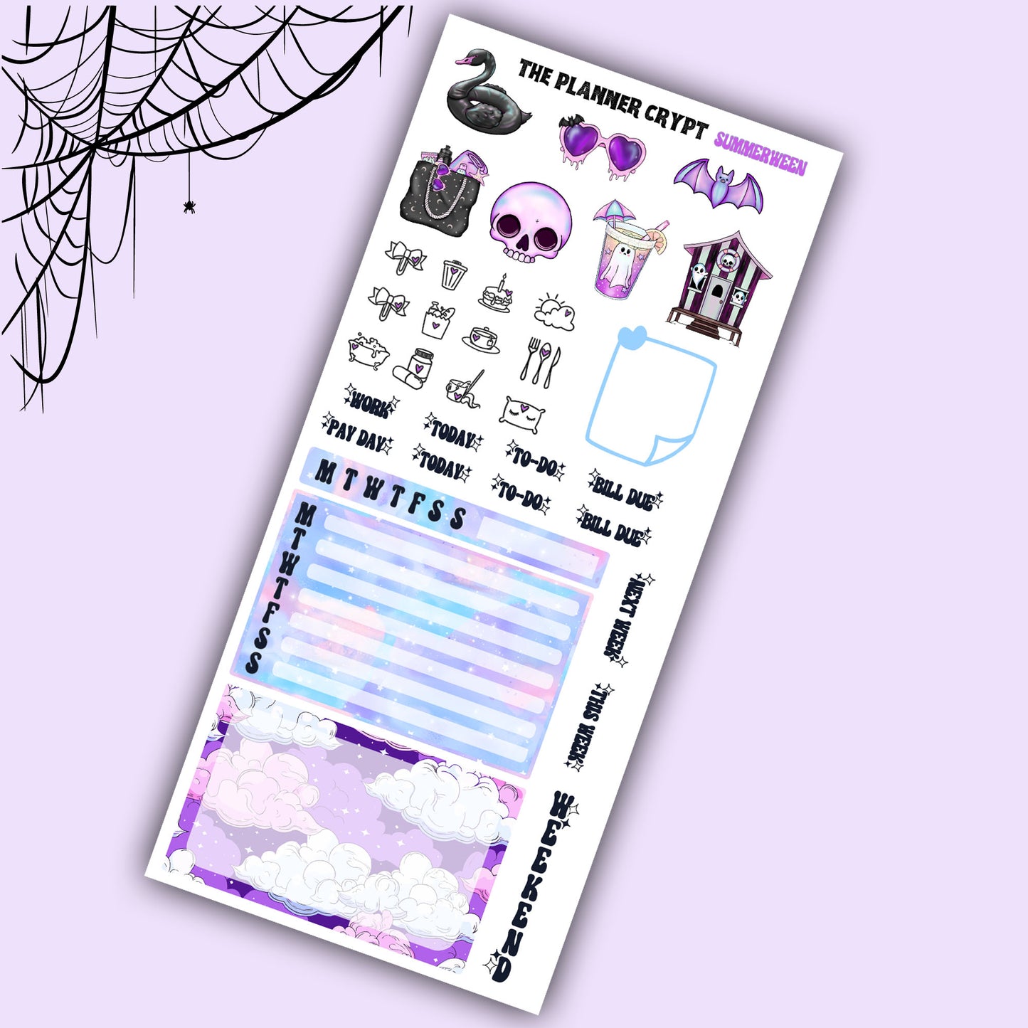 Hobonichi weeks, sticker kit, hobonichi planner, goth planner, witch vibes, summerween, stickers, goth sticker, beach goth, summer goth