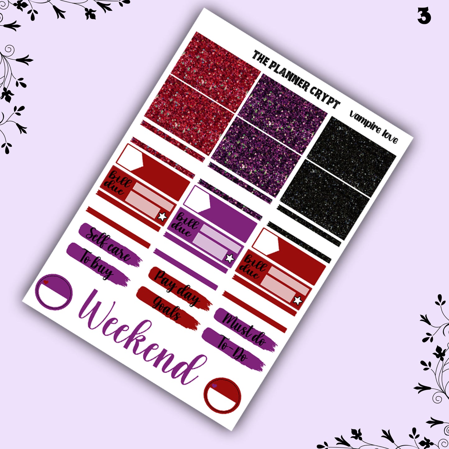 weekly planner, sticker kit, Vampire stickers, halloween planner kit, planner stickers, vertical planner, goth planner