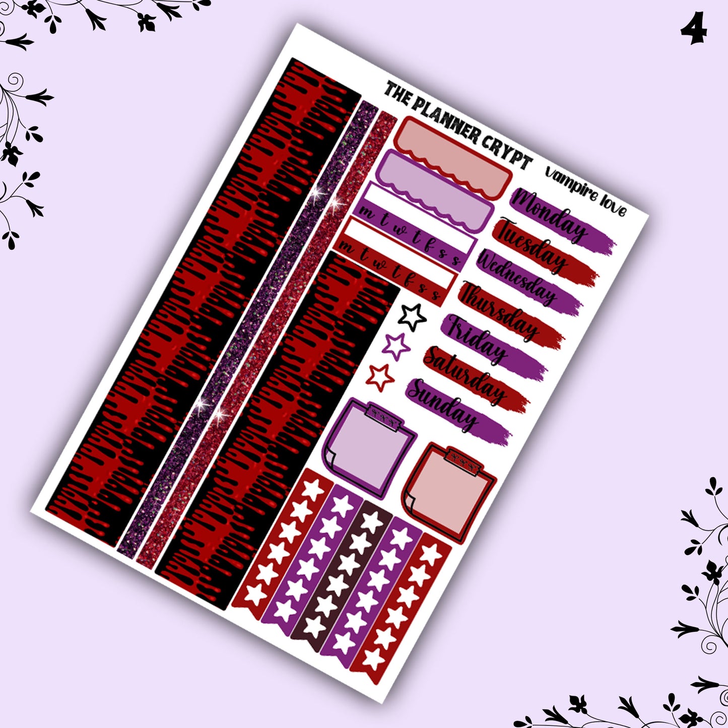 weekly planner, sticker kit, Vampire stickers, halloween planner kit, planner stickers, vertical planner, goth planner