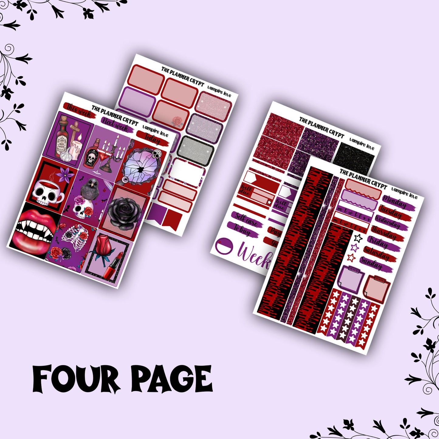 weekly planner, sticker kit, Vampire stickers, halloween planner kit, planner stickers, vertical planner, goth planner