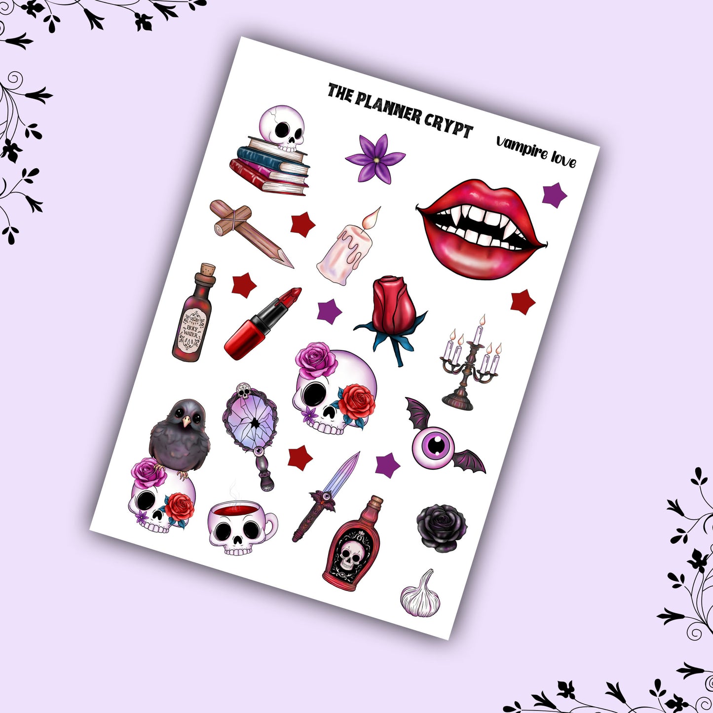 planner sticker sheet, halloween stickers, spooky stickers, vampire stickers, spooky gifts, deco stickers, goth stickers, Halloween gift