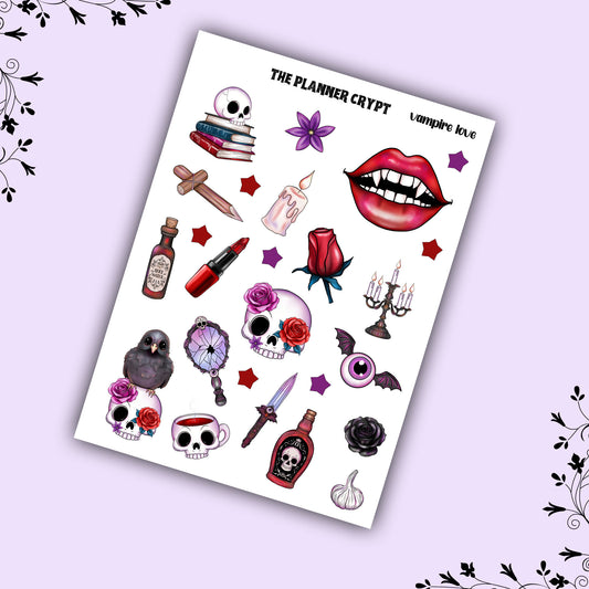 planner sticker sheet, halloween stickers, spooky stickers, vampire stickers, spooky gifts, deco stickers, goth stickers, Halloween gift