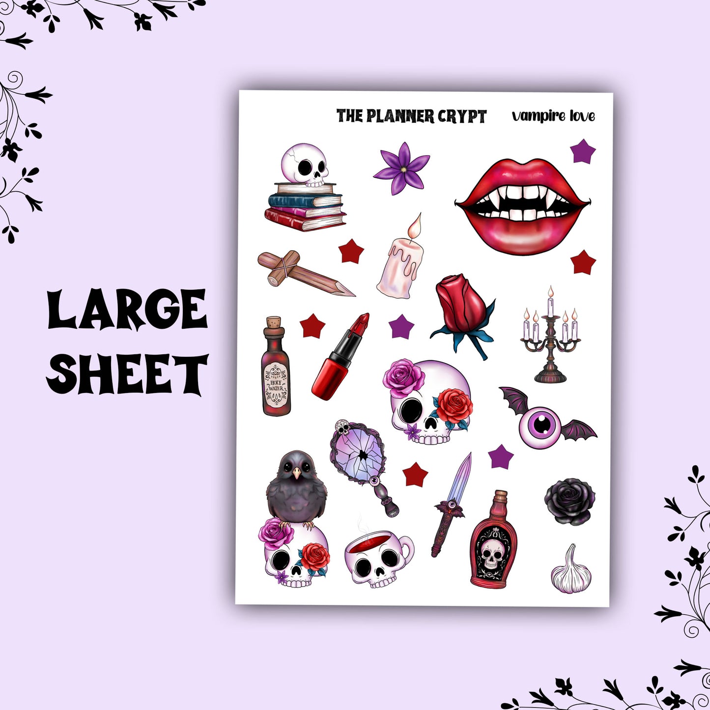 planner sticker sheet, halloween stickers, spooky stickers, vampire stickers, spooky gifts, deco stickers, goth stickers, Halloween gift