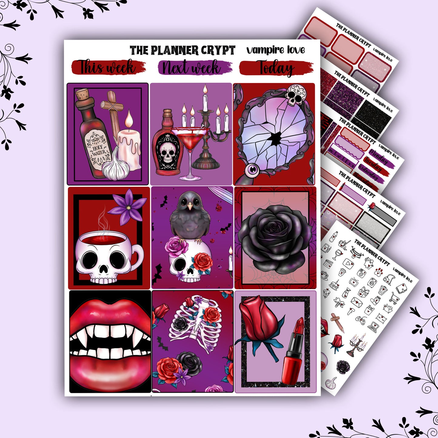 weekly planner, sticker kit, Vampire stickers, halloween planner kit, planner stickers, vertical planner, goth planner