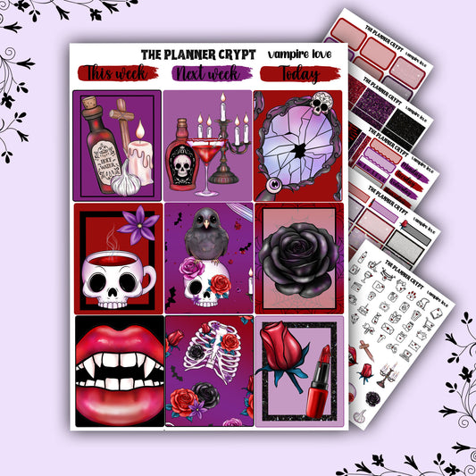 weekly planner, sticker kit, Vampire stickers, halloween planner kit, planner stickers, vertical planner, goth planner