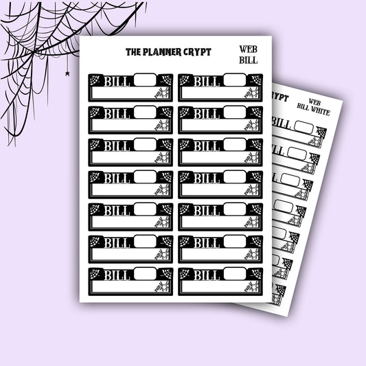 planner stickers, bill stickers, vertical planner, gothic planner, functional stickers, black & white, spiderweb stickers, header sticker (Copy)