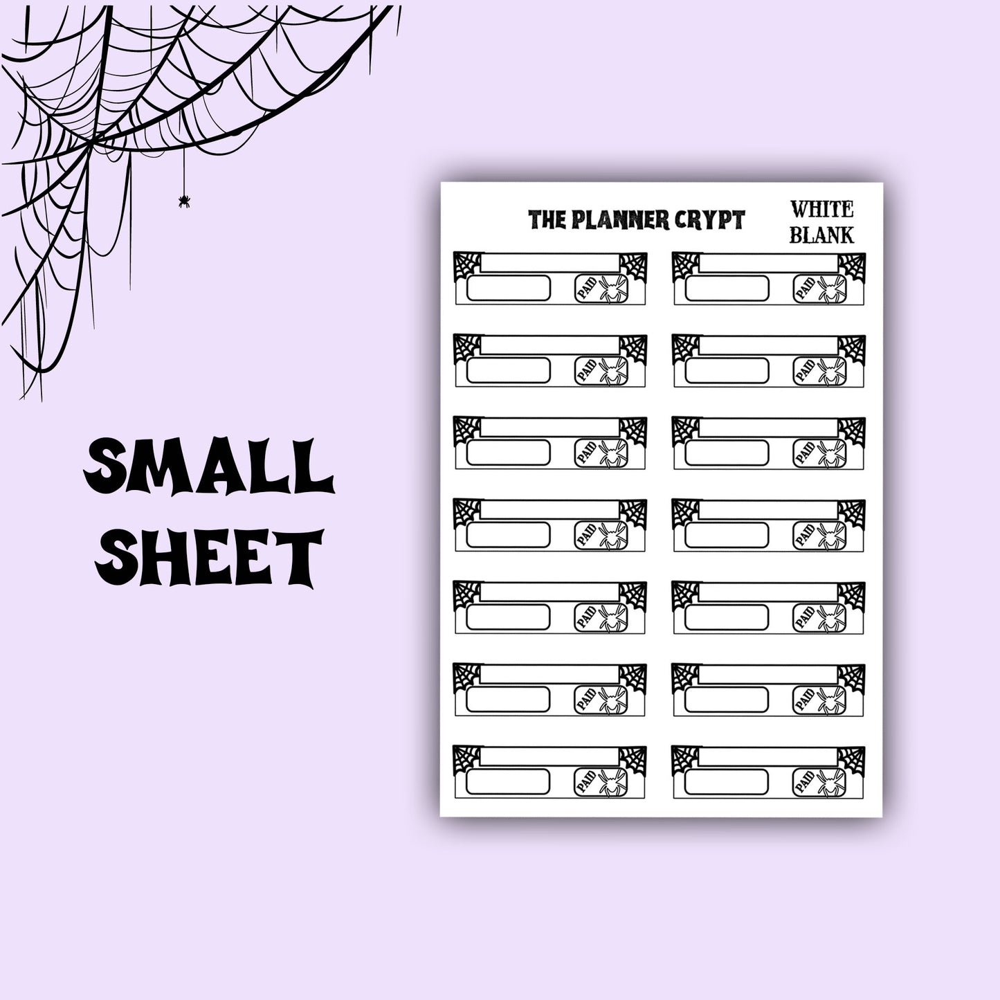 planner stickers, bill stickers, vertical planner, gothic planner, functional stickers, black and white, spiderweb stickers, header sticker
