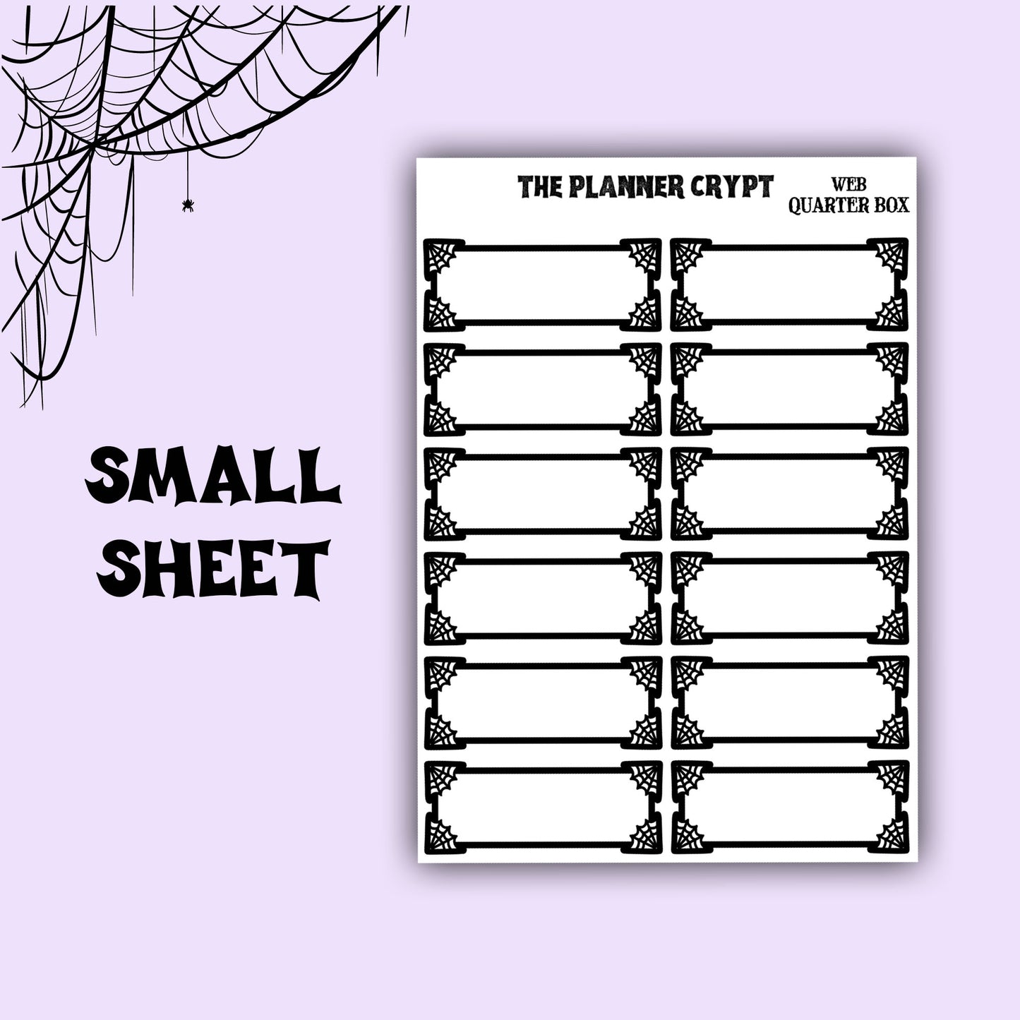 planner stickers, planner boxes, vertical planner, gothic planner, functional stickers, black and white, spiderweb stickers, header sticker