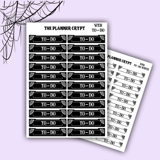 planner stickers, today stickers, vertical planner, gothic planner, functional stickers, black and white, spiderweb stickers, header sticker