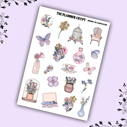 Wildflower sticker sheet, witchy stickers, planner stickers